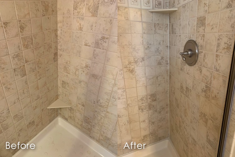 Before/After recaulking shower