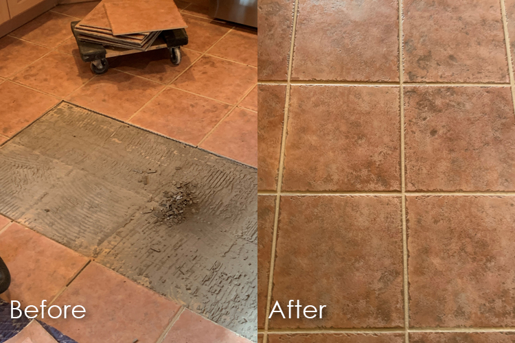 repairing a tiled floor by The Grout Medic